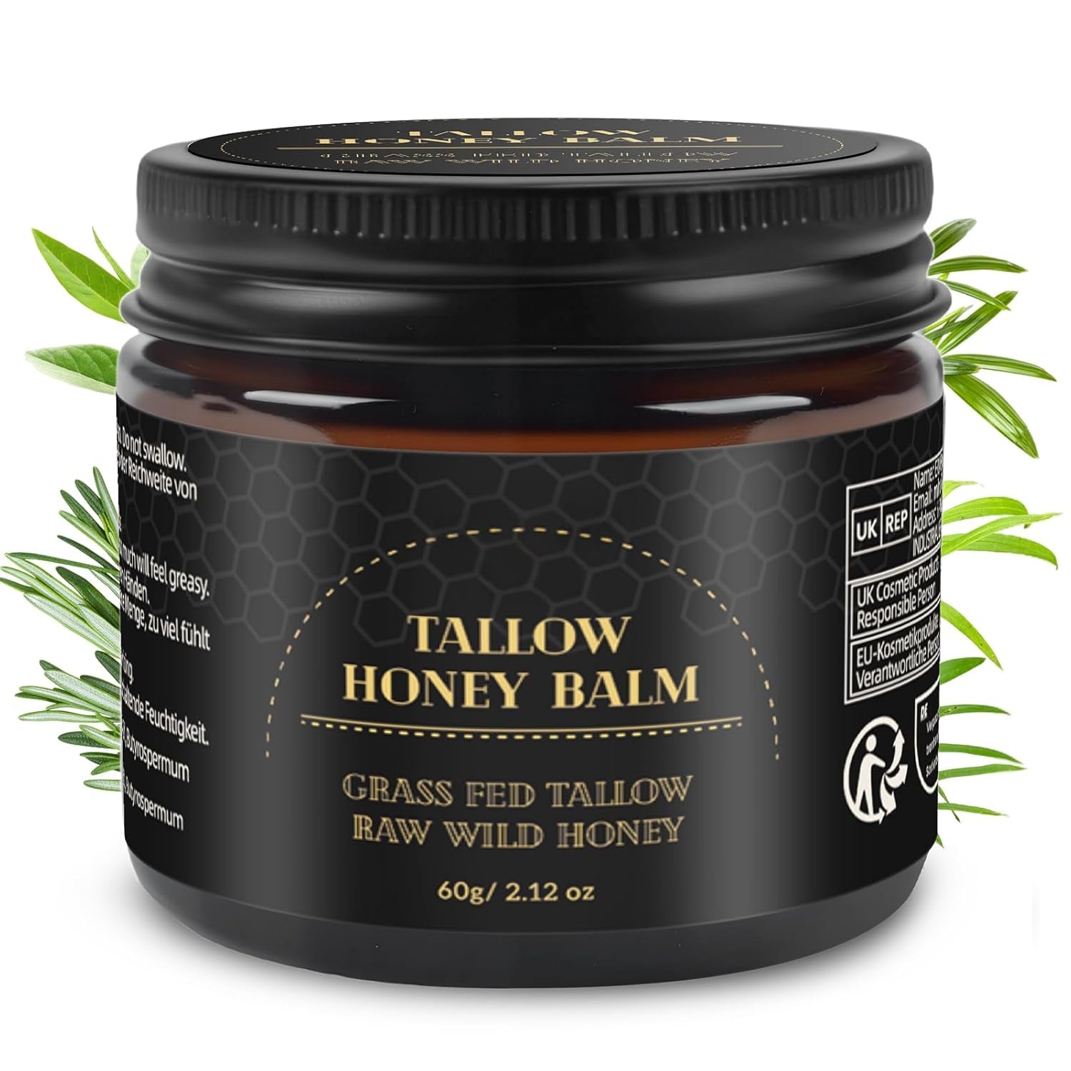 Beef Tallow Creme 60G, 100% Rindertalg Für Hautpflege, Rindertalg Und Honigbalsam, Talg-Gesichtscreme, Bio-Grasgefütterter Aufgeschlagener Talgbalsam, Bodycremes, Tiefenhydration Für Gesicht & Körper