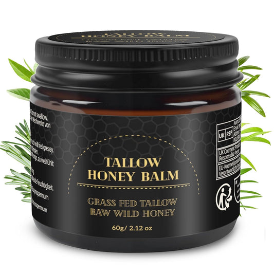 Beef Tallow Creme 60G, 100% Rindertalg Für Hautpflege, Rindertalg Und Honigbalsam, Talg-Gesichtscreme, Bio-Grasgefütterter Aufgeschlagener Talgbalsam, Bodycremes, Tiefenhydration Für Gesicht & Körper