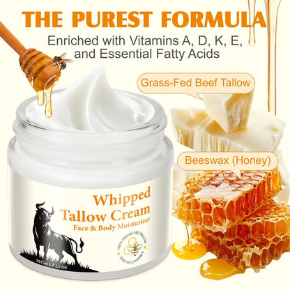 Beef Tallow Skincare, 120G Rindertalg Honig Balsam, Natürliche Talg & Honig Rindertalg Creme, Beef Tallow Bio, Tallow Creme Für Feuchtigkeitsspendend & Anti-Ageing, Tallow Balm Für Gesicht & Körper