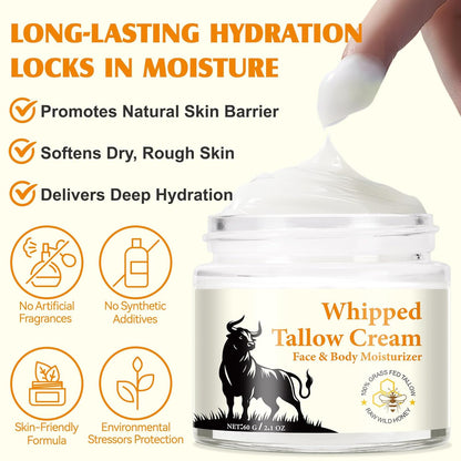 Beef Tallow Skincare, Rindertalg Honig Balsam,Natürliche Talg & Honig Rindertalg Creme, Beef Tallow Bio, Tallow Creme Für Feuchtigkeitsspendend & Anti-Ageing, Tallow Balm Für Gesicht & Körper (60G)